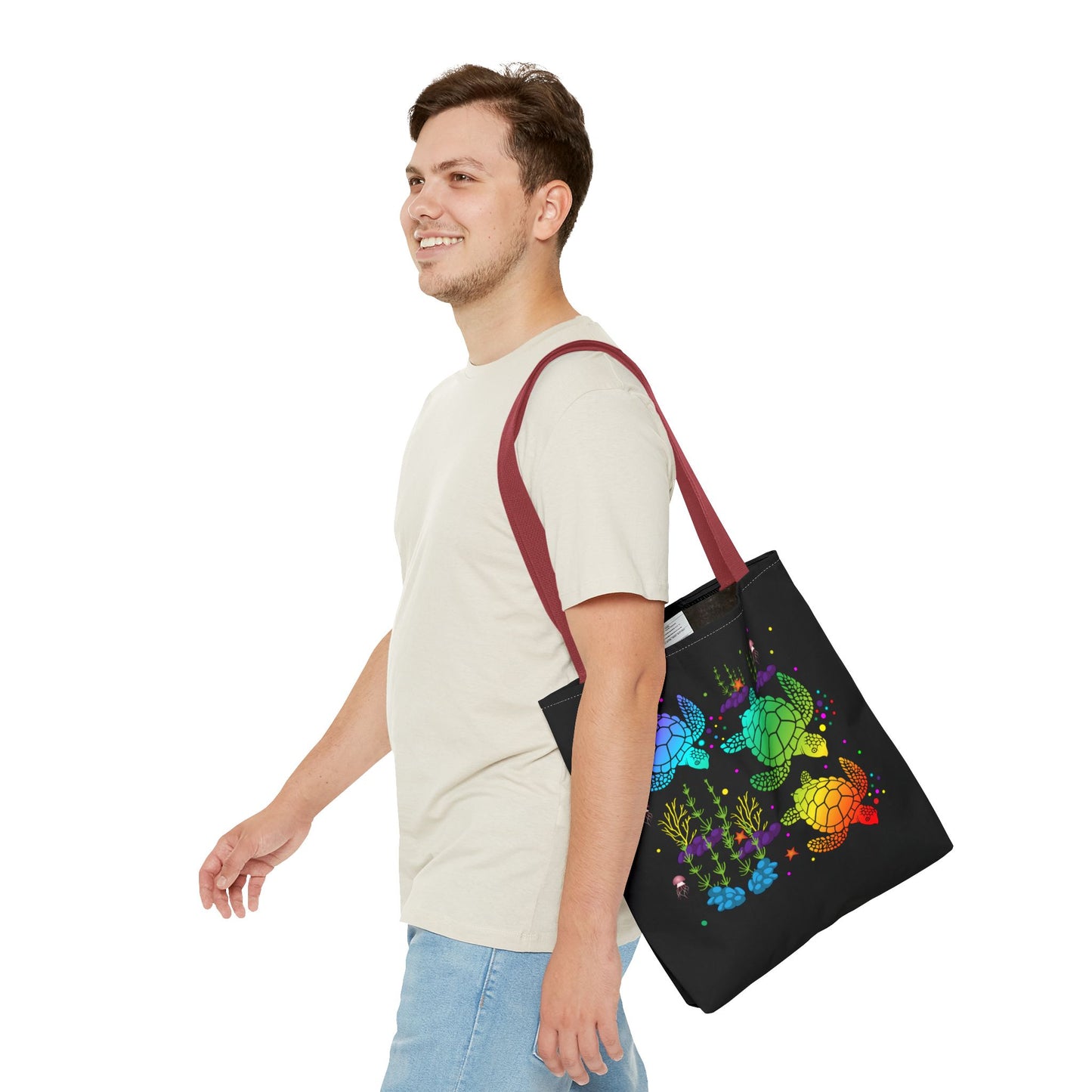 Rainbow Turtle Tote Bag - Eco-Friendly Reusable Shopper, Beach Bag, Gift for Ocean Lovers, Summer Fun, Art Tote