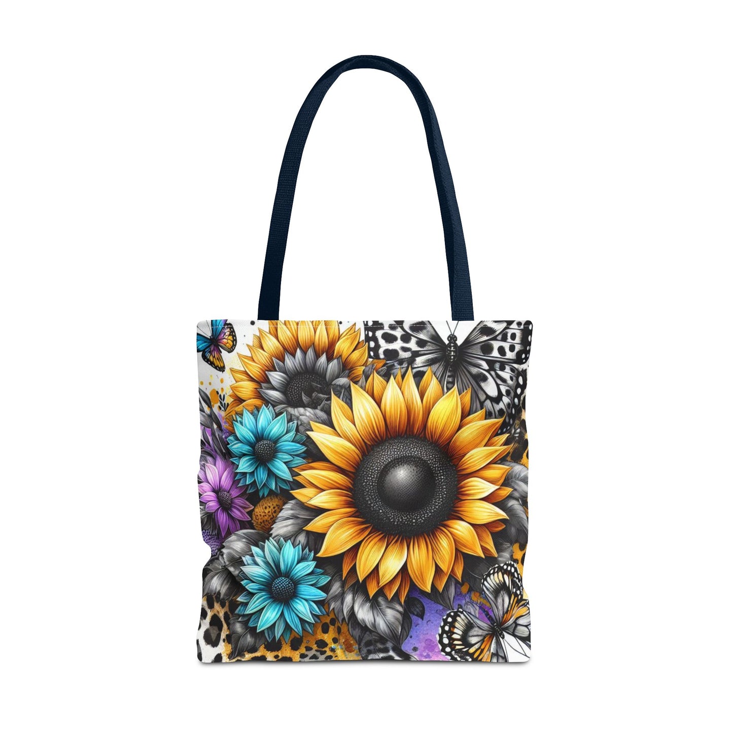 Sunflower & Butterfly Tote Bag — Colorful Floral All-Over Print