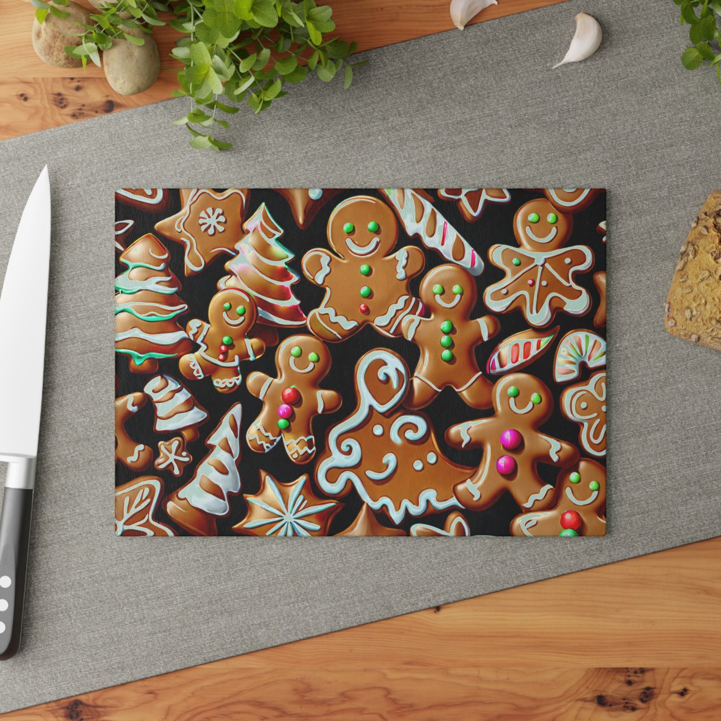 Gingerbread Holiday Glass Cutting Board