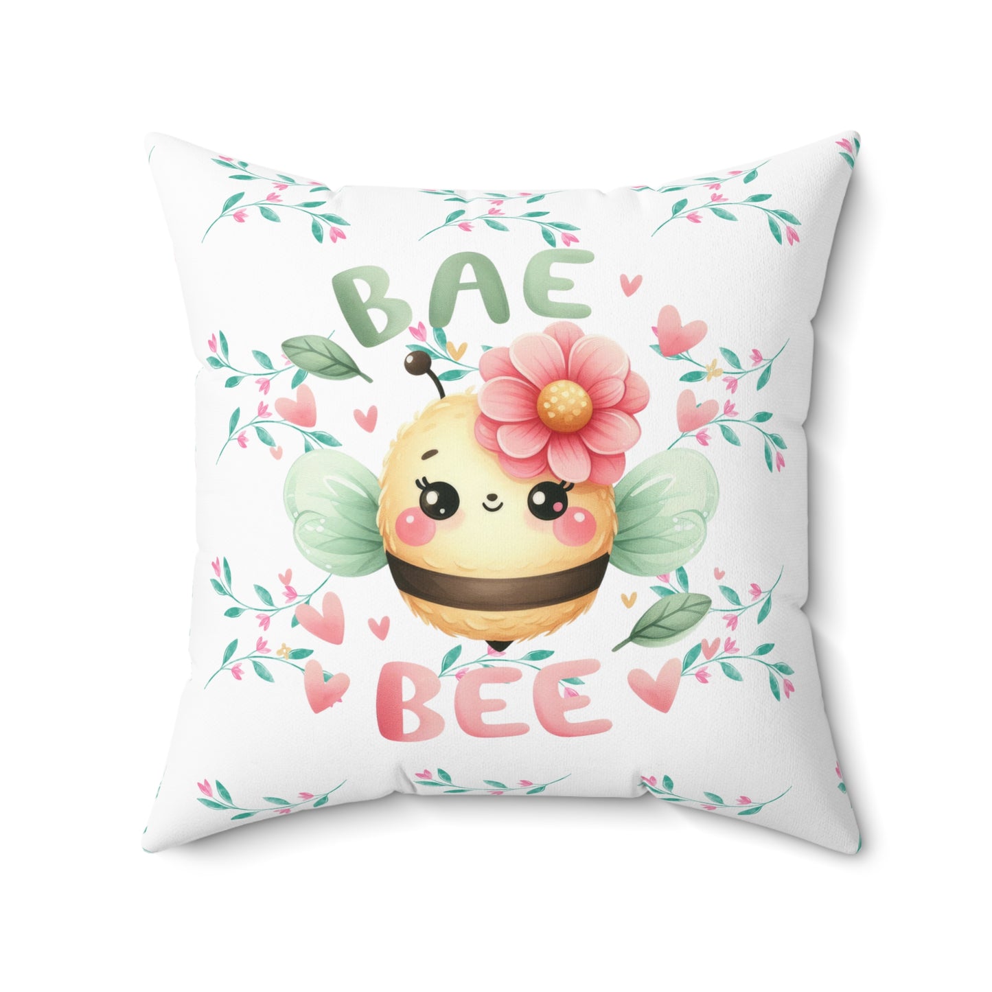 Cute Bee Decorative Pillow, Bae Bee Cushion, Floral Bee Home Decor, Kids Room Accent, Gifts for Bee Lovers, Spring Decoration
