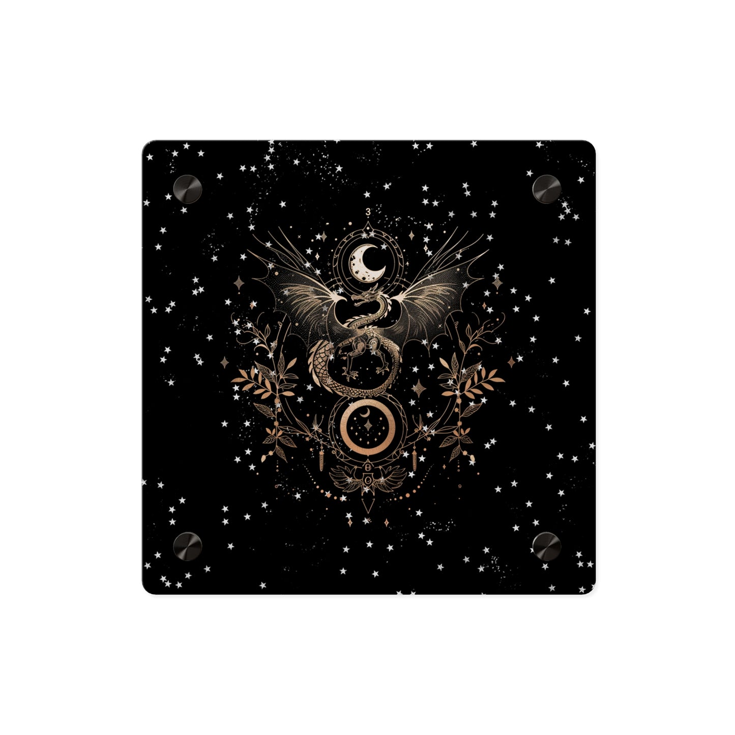 Celestial Acrylic Wall Art Panel - Mystical Dragon with Moon and Stars Decor