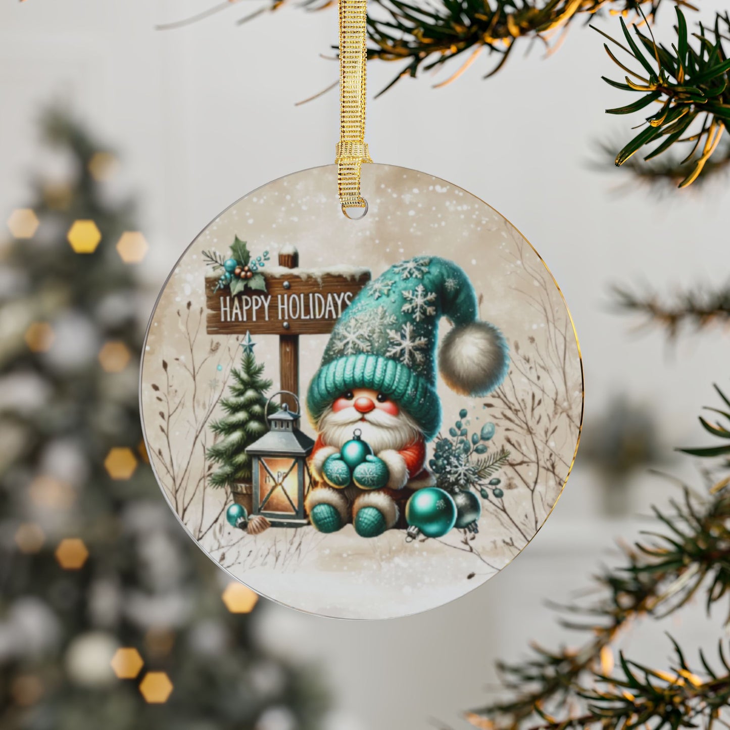 Holiday Acrylic Ornaments with Cheerful Christmas Gnome Design Decor