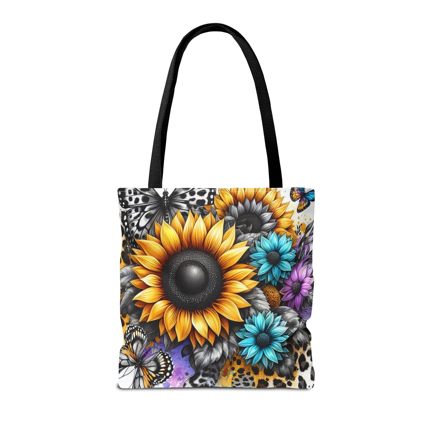 Sunflower & Butterfly Tote Bag — Colorful Floral All-Over Print