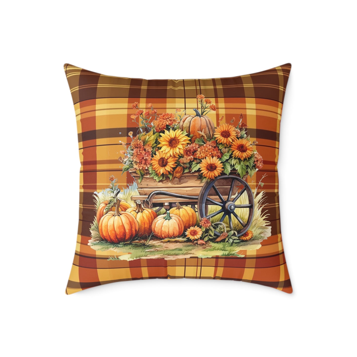 Fall Theme Square Poly Canvas Pillow, Beautiful Two-Sided Fall Pillow for Home or Office, Stylish Accent for Any Room, Perfect Fall Decor