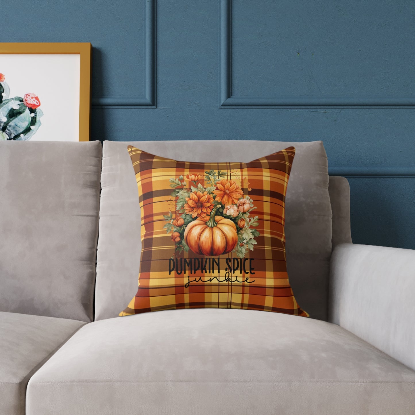 Fall Theme Square Poly Canvas Pillow, Beautiful Two-Sided Fall Pillow for Home or Office, Stylish Accent for Any Room, Perfect Fall Decor