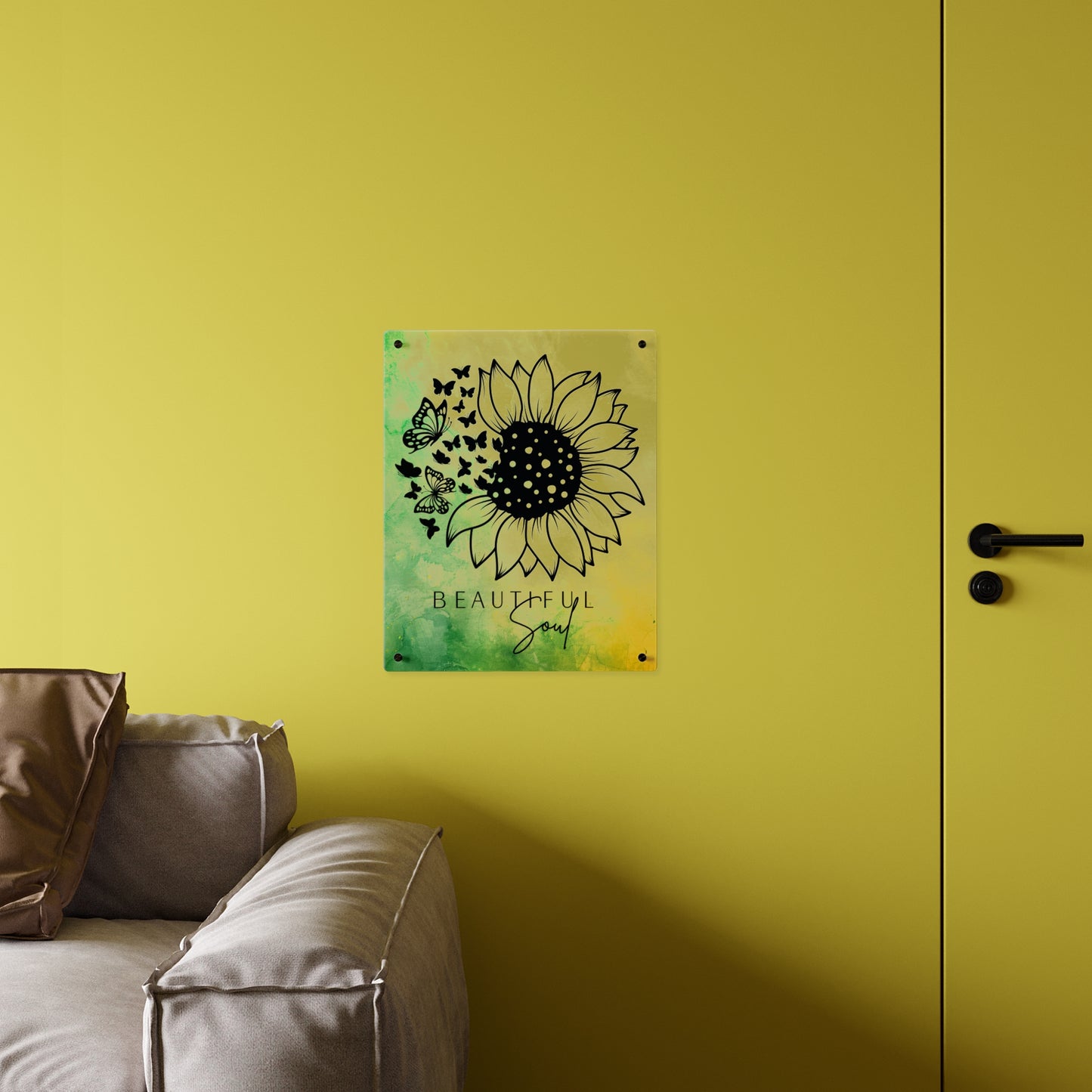 Beautiful Soul Acrylic Wall Art Panel with Sunflower Design