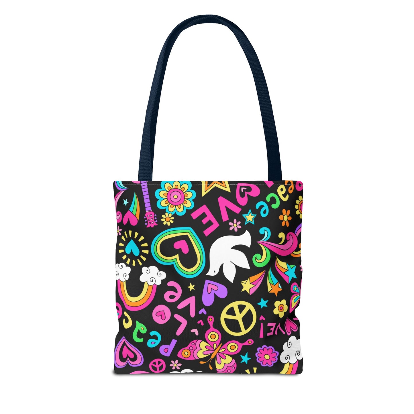 Fashionable Tote Bag (AOP), Stylish, Peace Lovers, Hippie Theme, Great Gift Idea for Birthdays, Holidays or Any Occasion for Anyone