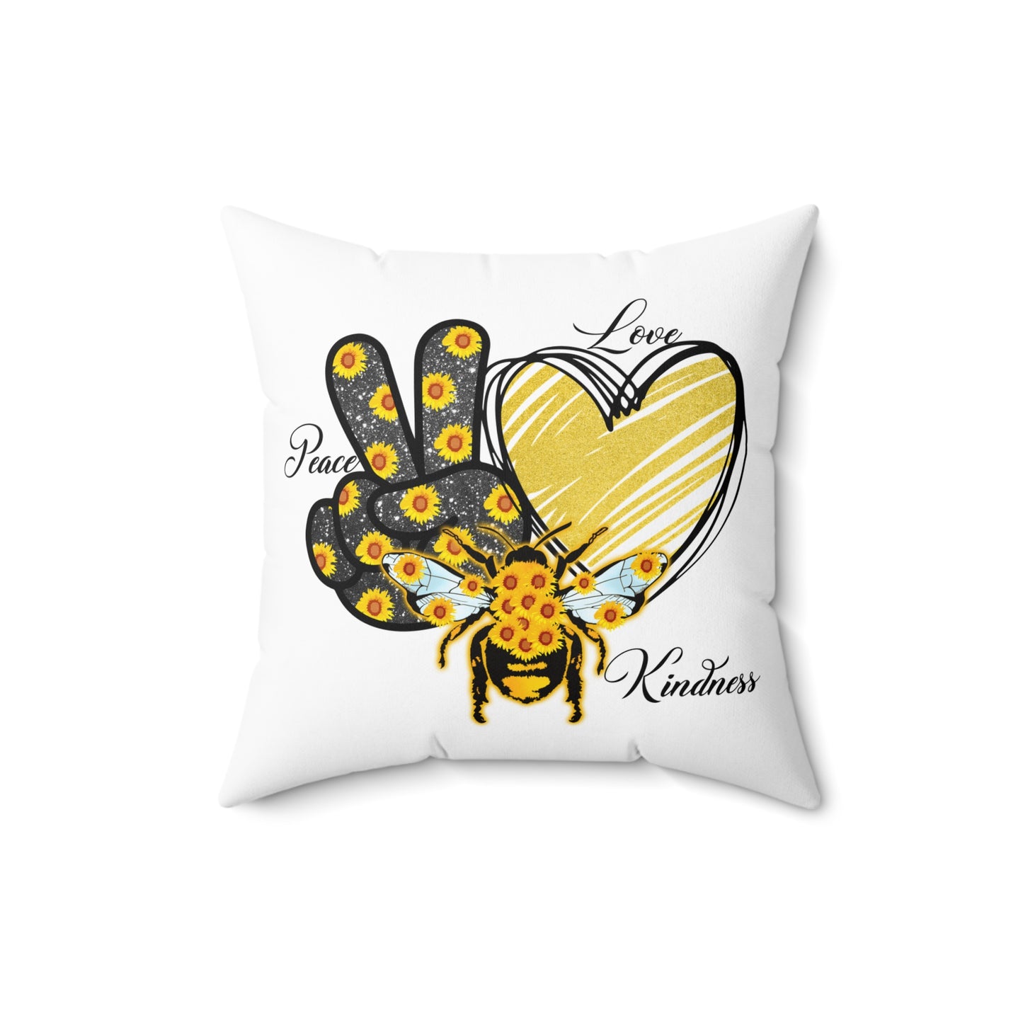 Hippie Theme Spun Polyester Square Pillow, Peace Lovers, Bee Lovers, Peace Theme Quote, Beautiful Home or Office Decor for Any Occasion