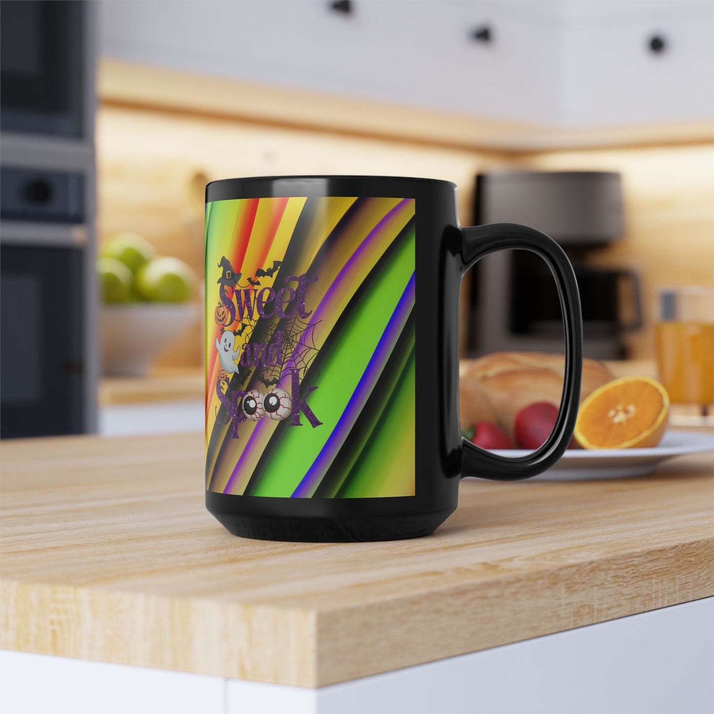 Halloween Theme Black Mug (11oz, 15oz), Cute Halloween Expression, Halloween lovers, Coffee, Tea, Hot Chocolate Lovers, Great Gift Idea for Anyone