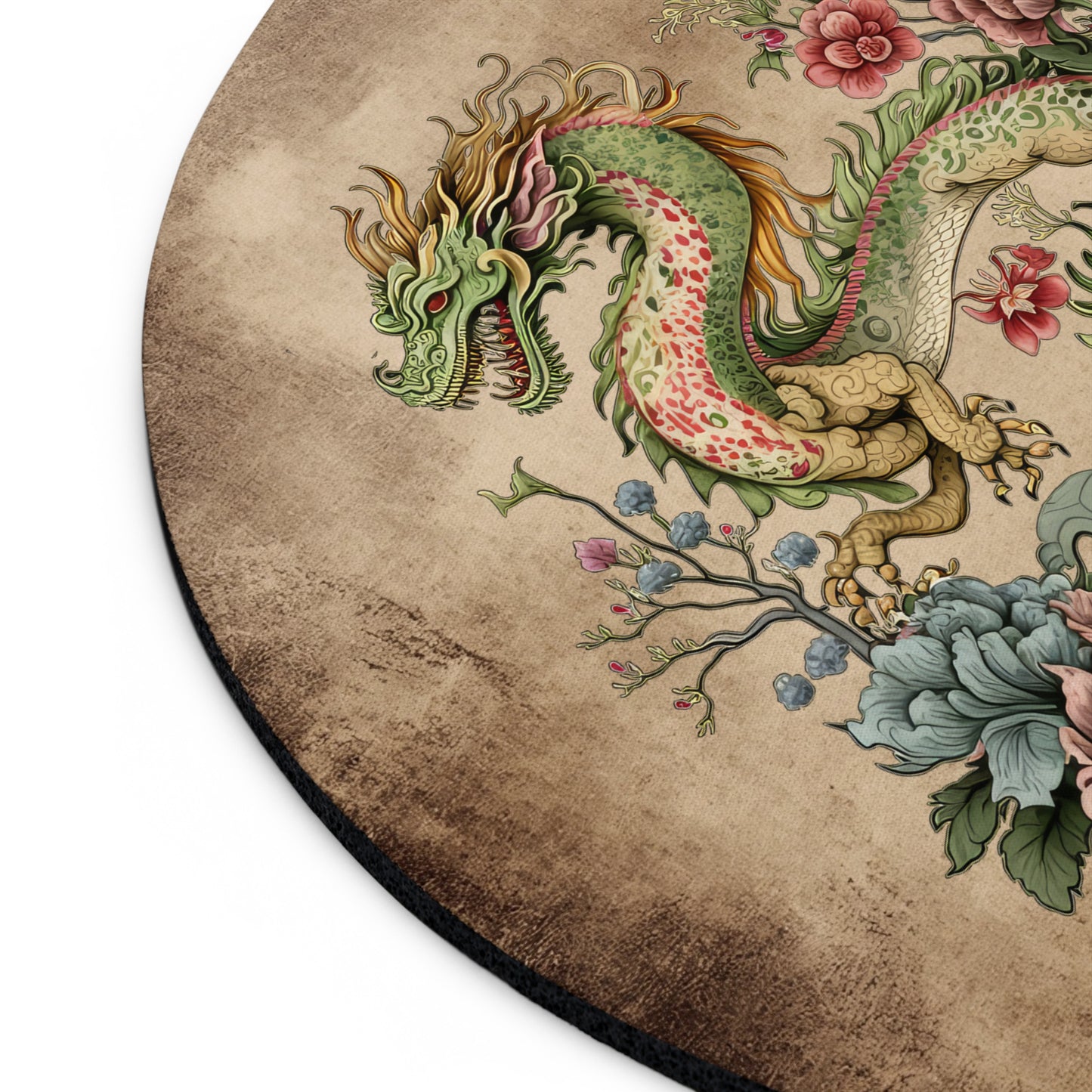 Dragon Floral Art Desk Mouse Pad - Vintage Japanese Style Desk Accessory