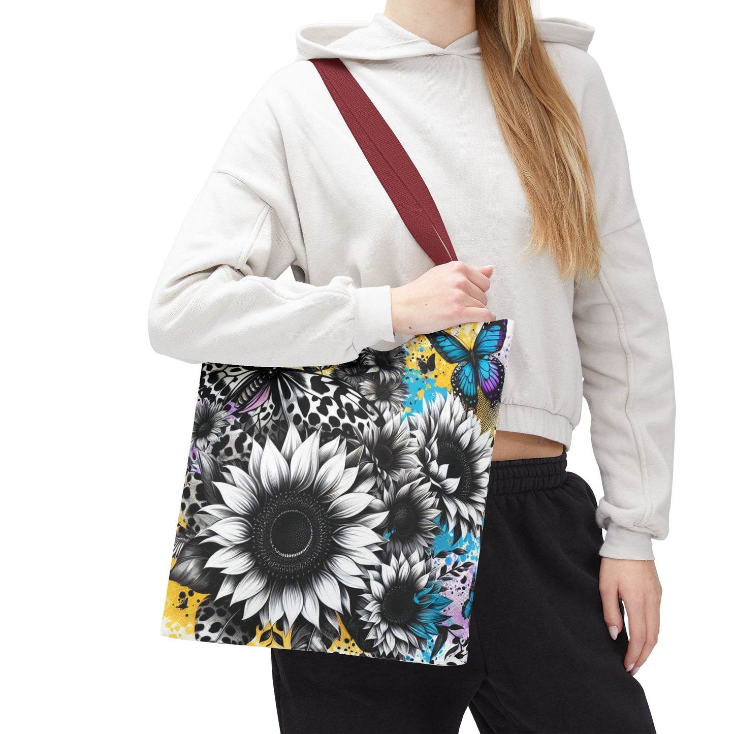 Sunflower & Butterflies Tote Bag — Color Splash Floral All-Over Print