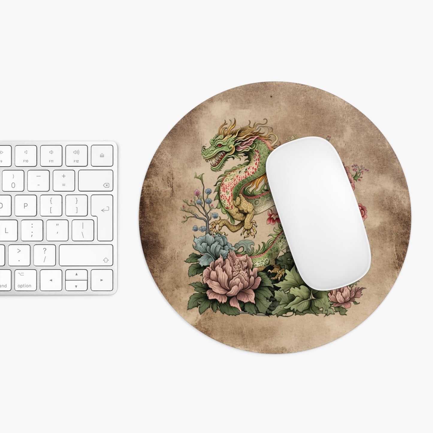 Dragon Floral Art Desk Mouse Pad - Vintage Japanese Style Desk Accessory