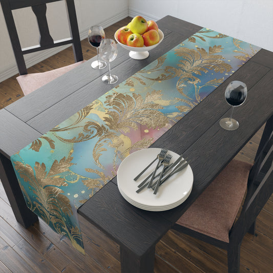 Elegant Floral Table Runner for Dining, Bohemian Home Decor, Wedding Table Decoration, Holiday Table Setting, Gold Foil Design