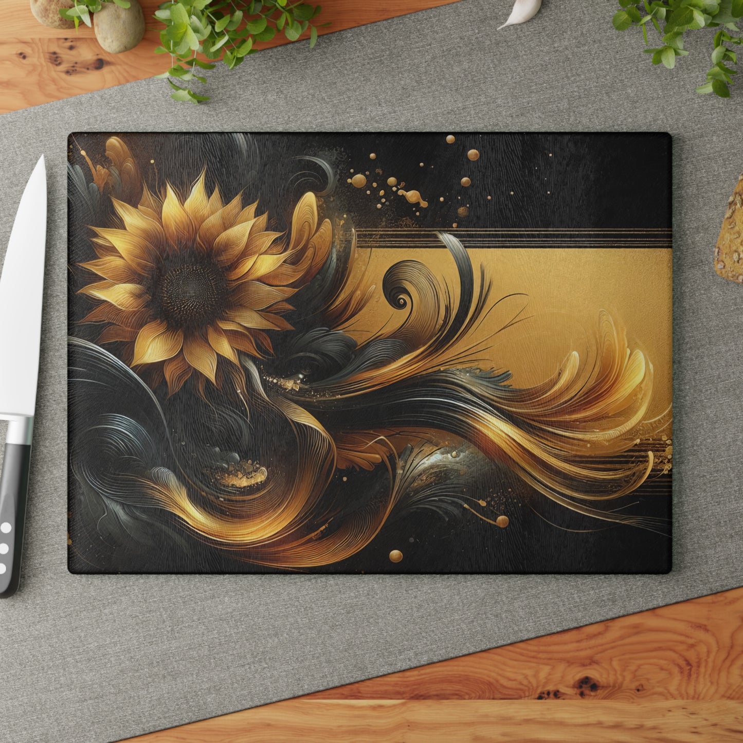 Artistic Sunflower Glass Cutting Board - Elegant Kitchen Decor for Home Chefs