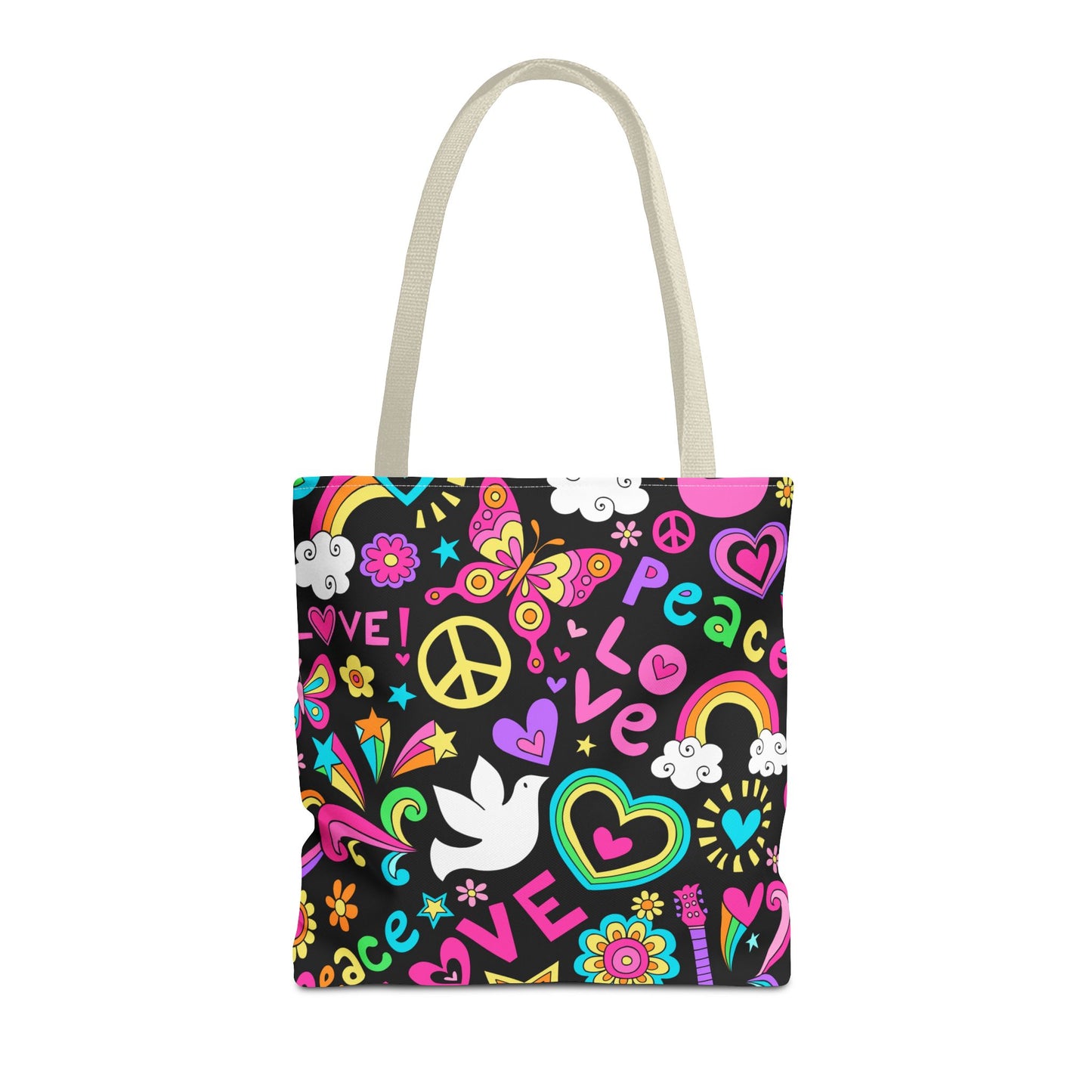 Fashionable Tote Bag (AOP), Stylish, Peace Lovers, Hippie Theme, Great Gift Idea for Birthdays, Holidays or Any Occasion for Anyone