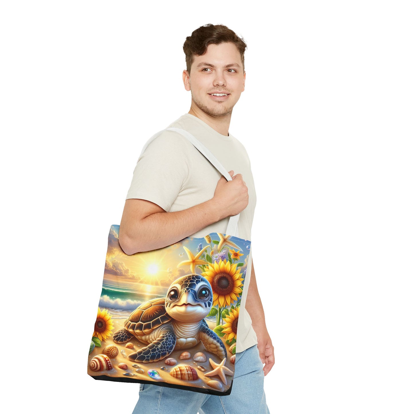 Beachy Turtle Tote Bag | Sea Life AOP Bag | Summer Accessories | Eco-Friendly Vacation Tote | Gift for Ocean Lovers