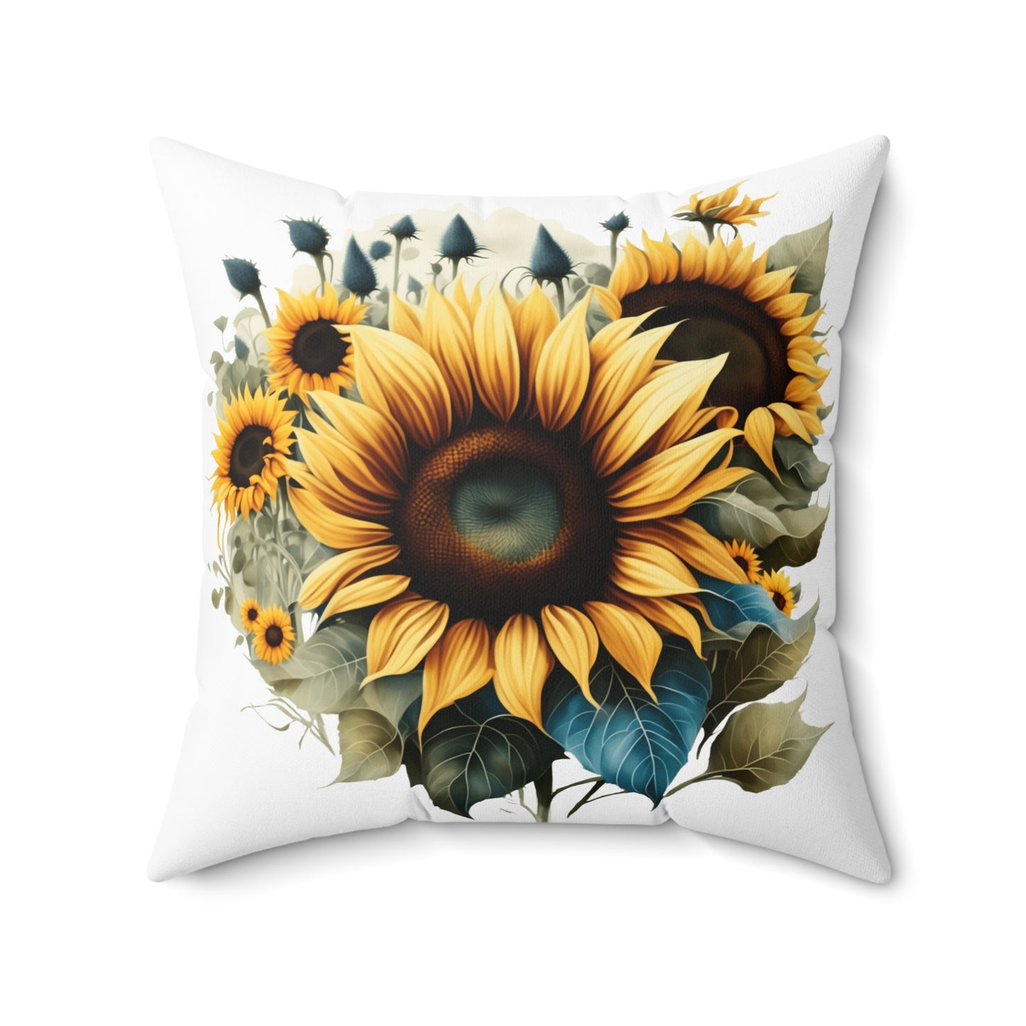 Floral Spun Polyester Square Pillow, Beautiful Sunflowers Decor Pillow for Any Room, Sunflower Accent for Home or Office, For Anyone