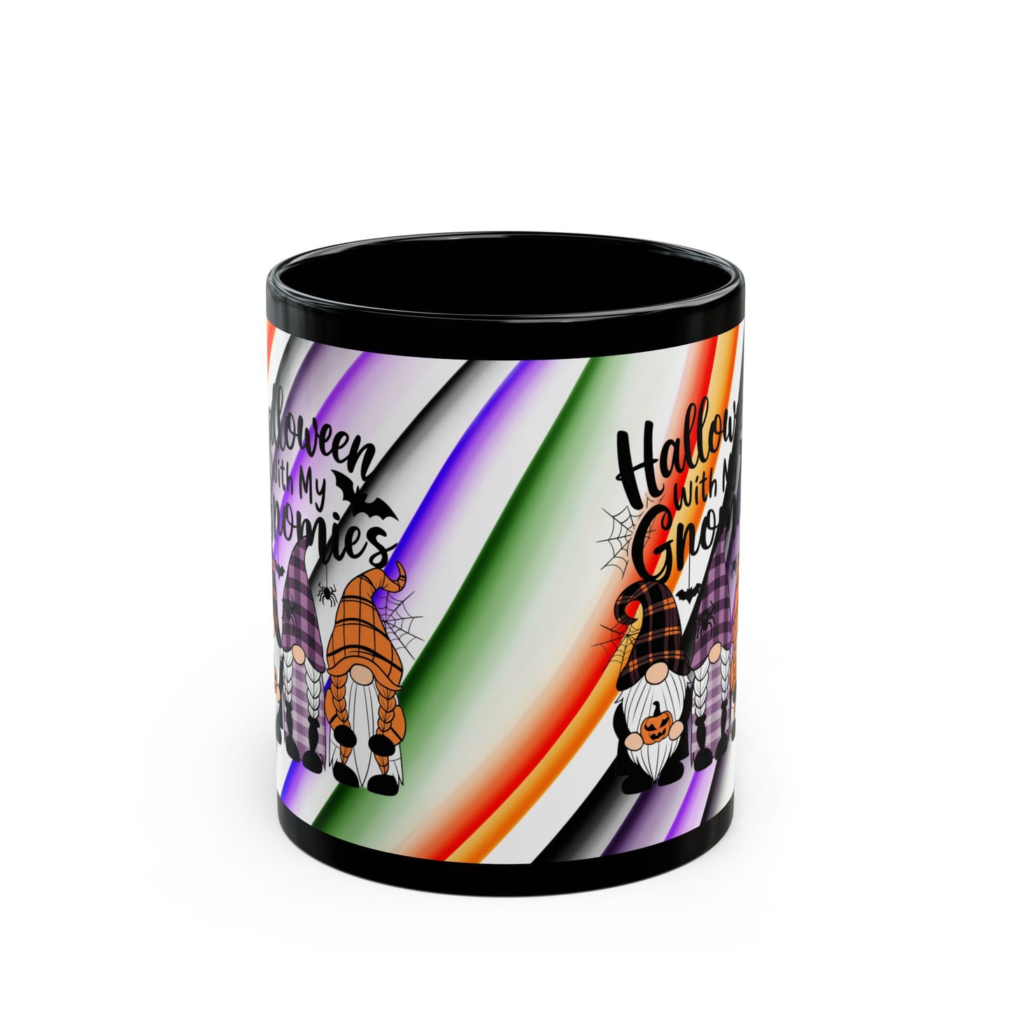 Halloween Theme Black Mug (11oz, 15oz), Cute Halloween Expression, Halloween Lovers, Gnome Lovers, Coffee, Tea, Hot Chocolate Lovers Gift Idea