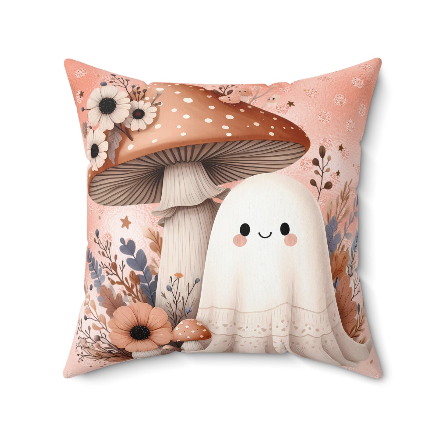 Whimsical Ghost and Mushroom Pillow, Cute Halloween Decor, Cozy Home Accent, Fall Vibes, Sofa Cushion, Spooky Cute