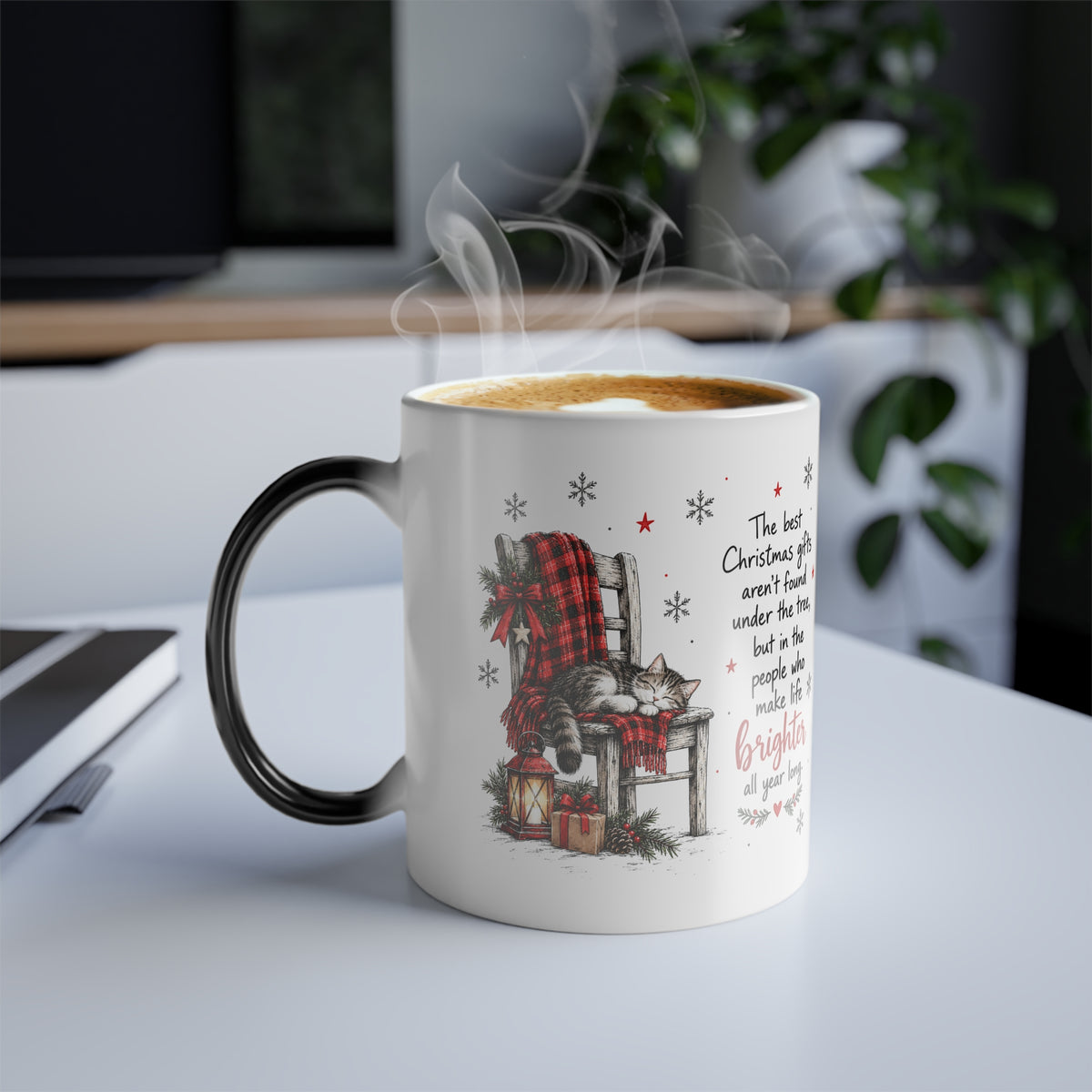Christmas Quote Sleeping Cat on Chair - Color Morphing Mug