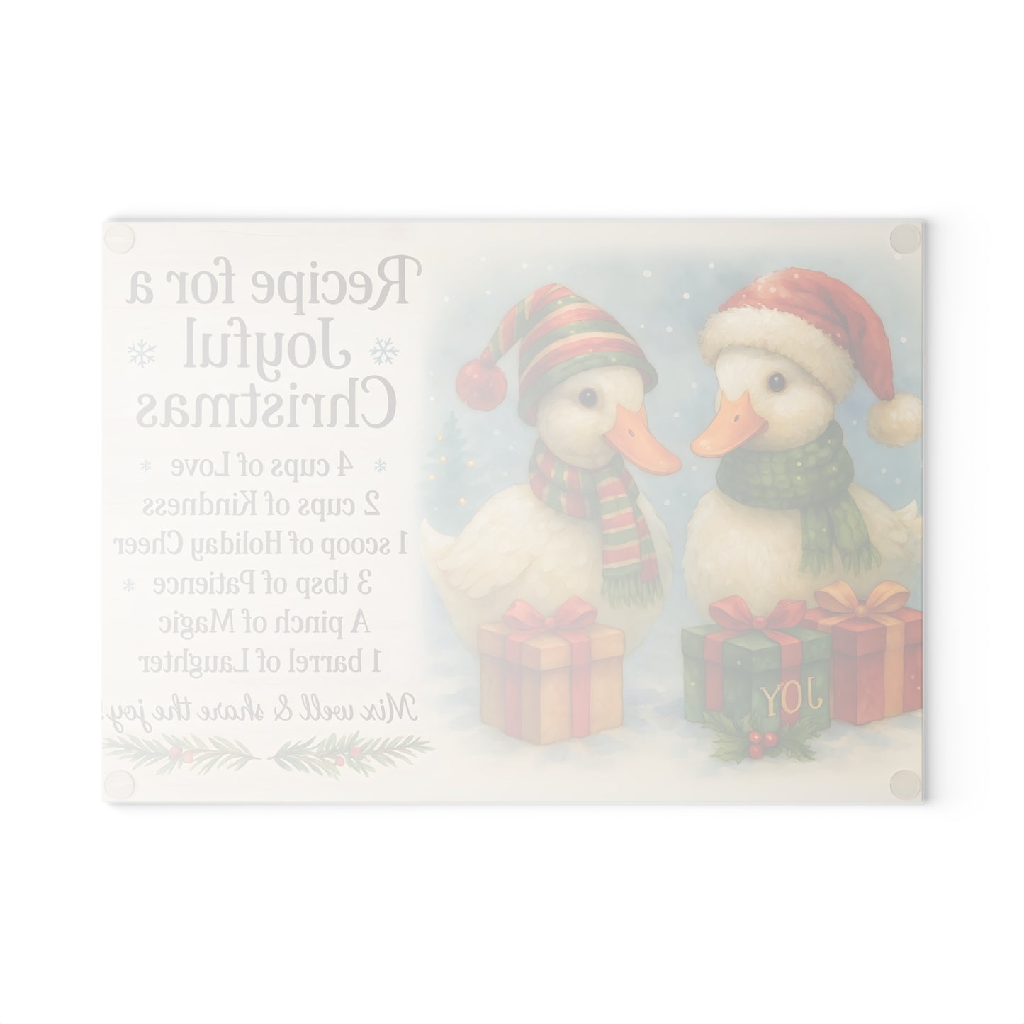 Festive Holiday Glass Cutting Board - Joyful Christmas Recipe