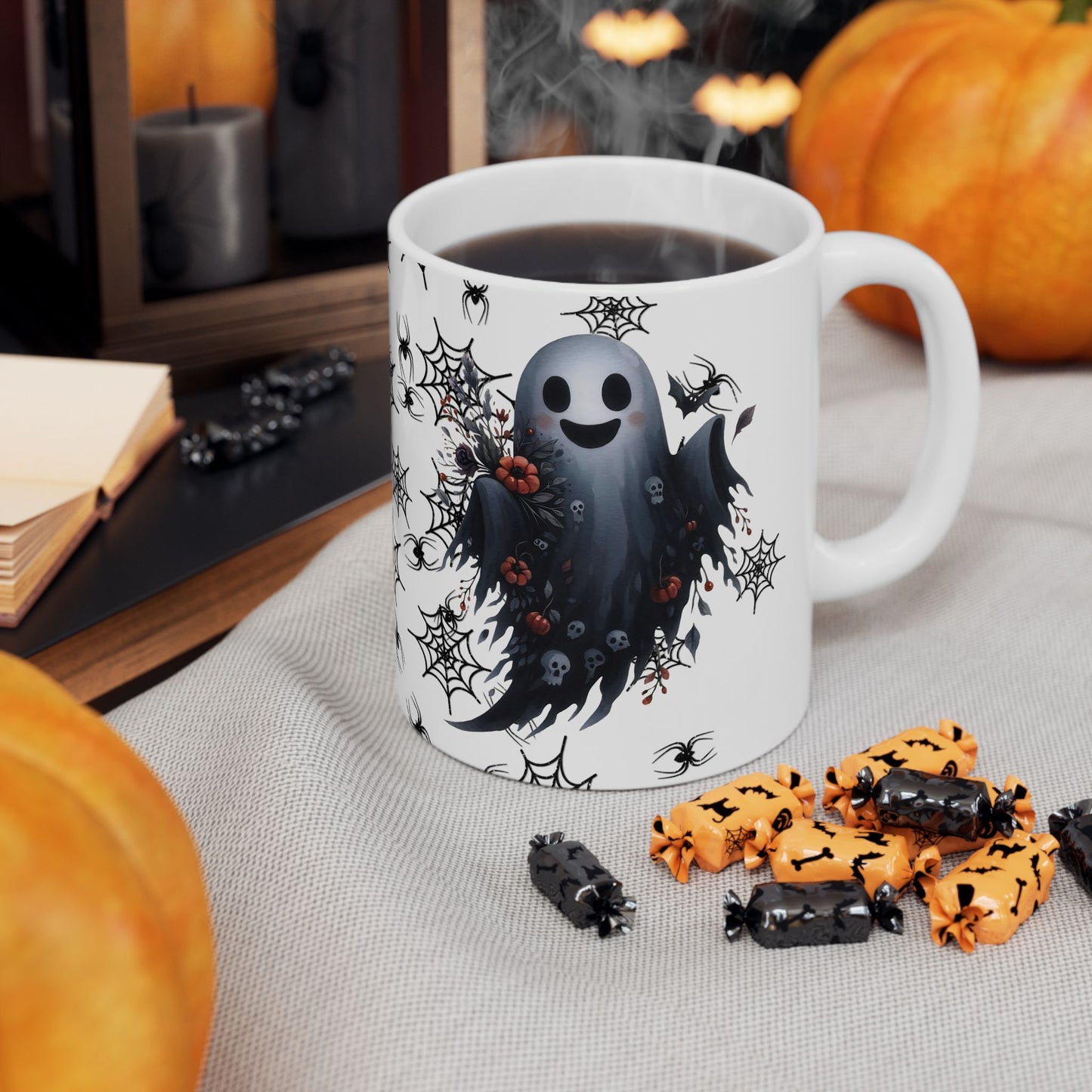 Spooky Cute Ghost Halloween Ceramic Mug, Coffee Cup for Autumn Decor, Gift for Witch Lovers, Tea Mug for Haunting Vibes, 11oz or 15oz Options