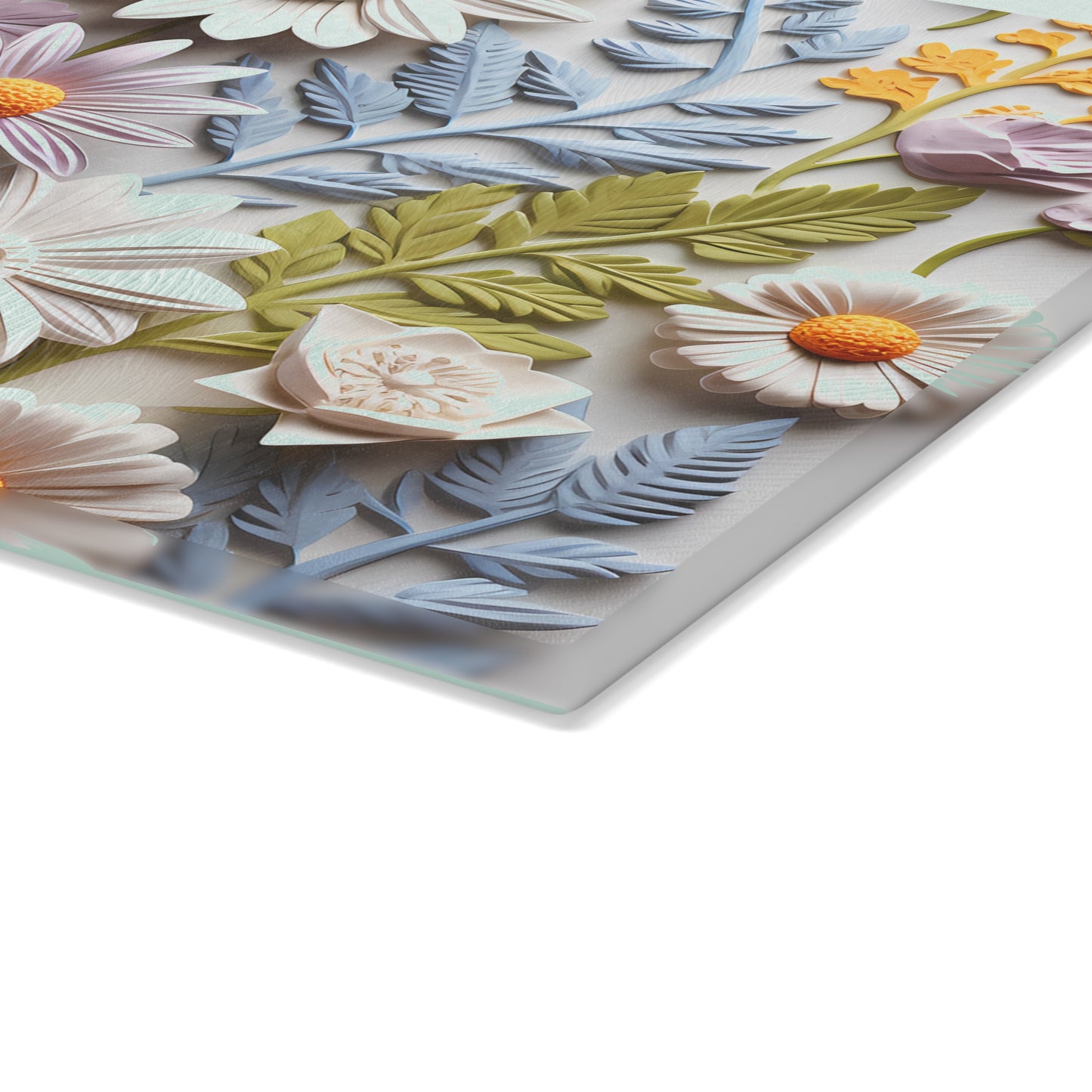 Floral Design Glass Cutting Board - Elegant Kitchen Decor for Food Prep