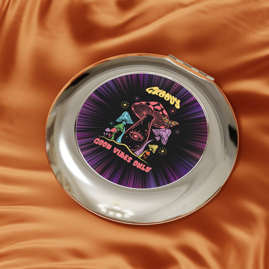 Compact Travel Mirror — Groovy Mushroom “Good Vibes Only” Pocket Mirror
