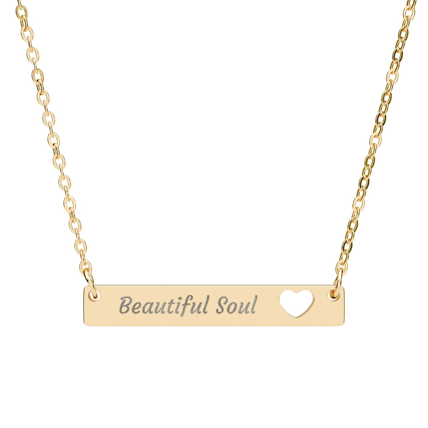 Beautiful Soul Necklace - Heart Cutout Bar Pendant Personalized Jewelry