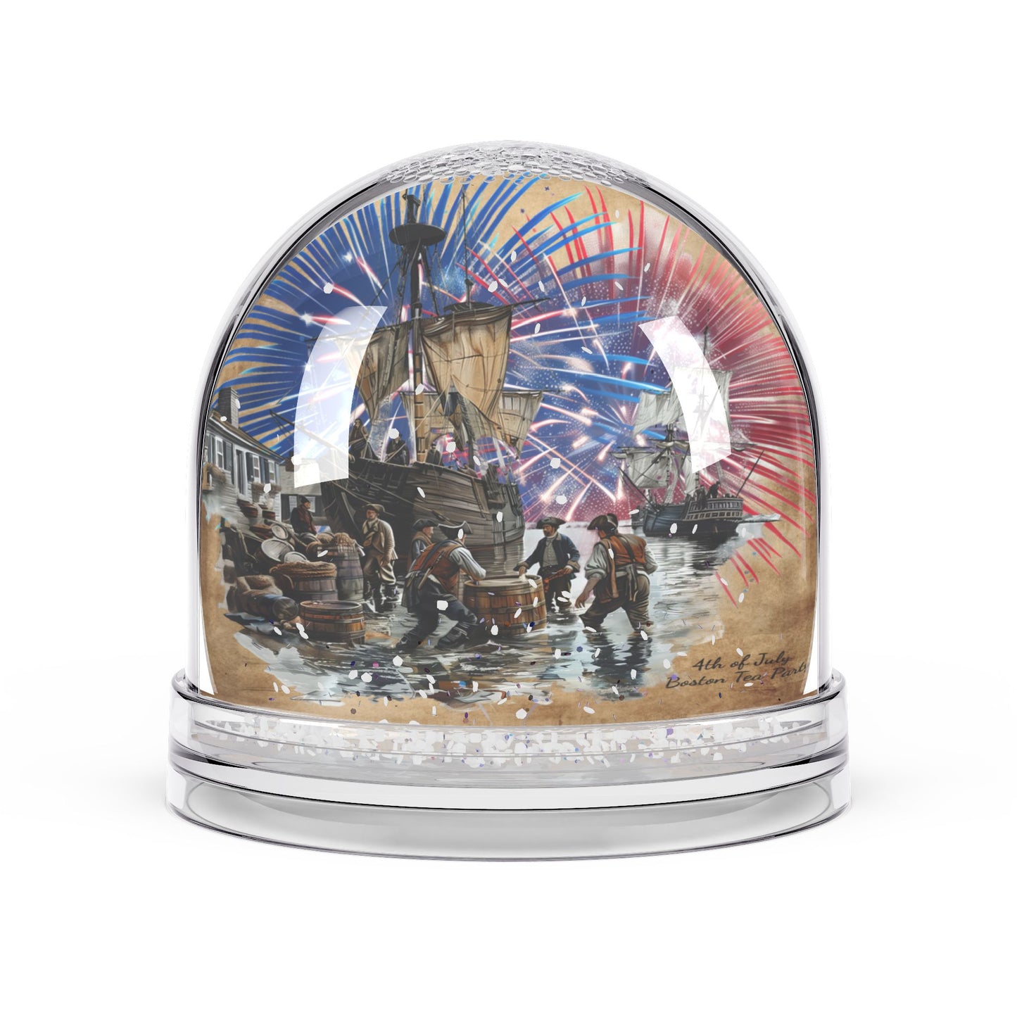 Fireworks Celebration Snow Globe - 4th of July Boston Tea Party