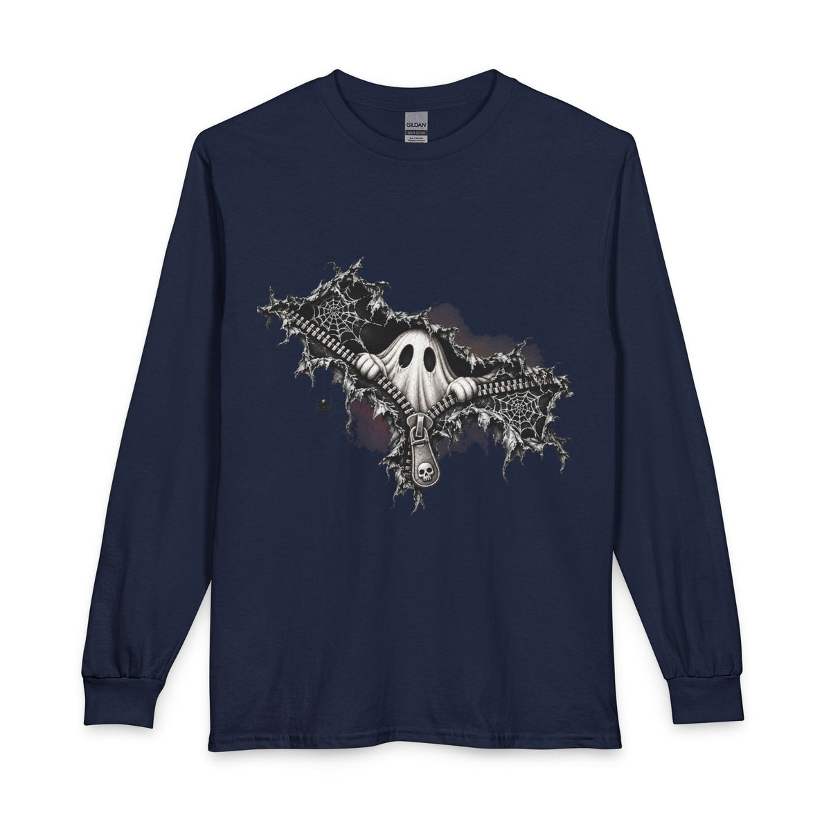 Gothic Ghost Peeping Through Zipper Long Sleeve T-Shirt
