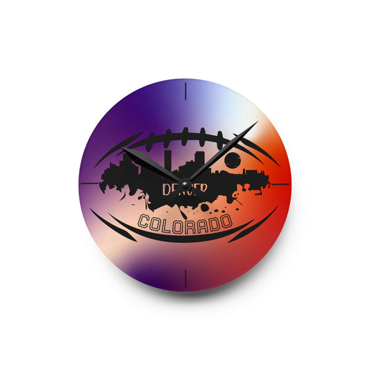 Acrylic Wall Clock — Denver Colorado Football Skyline Design