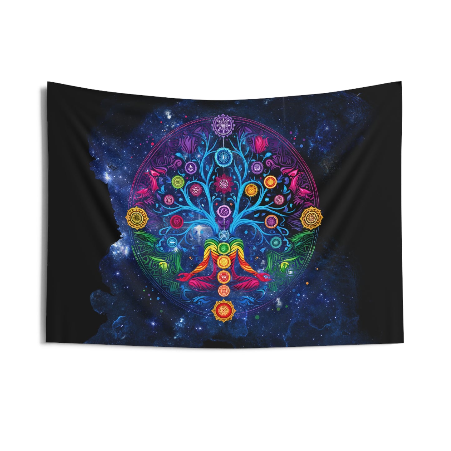 Vibrant Chakra Tree Wall Tapestry, Colorful Home Decor, Yoga Room Wall Art, Meditation Tapestry, Bohemian Wall Hanging