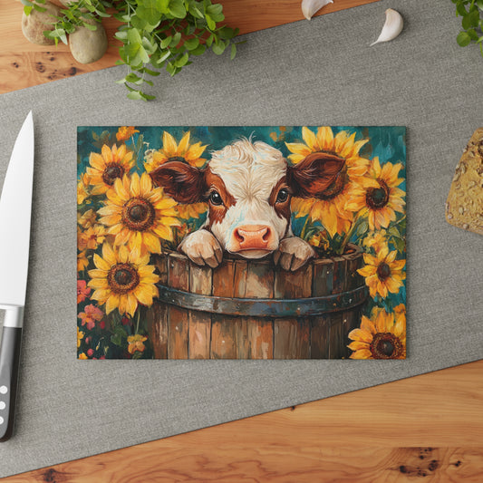 Sunflower Cow Glass Cutting Board