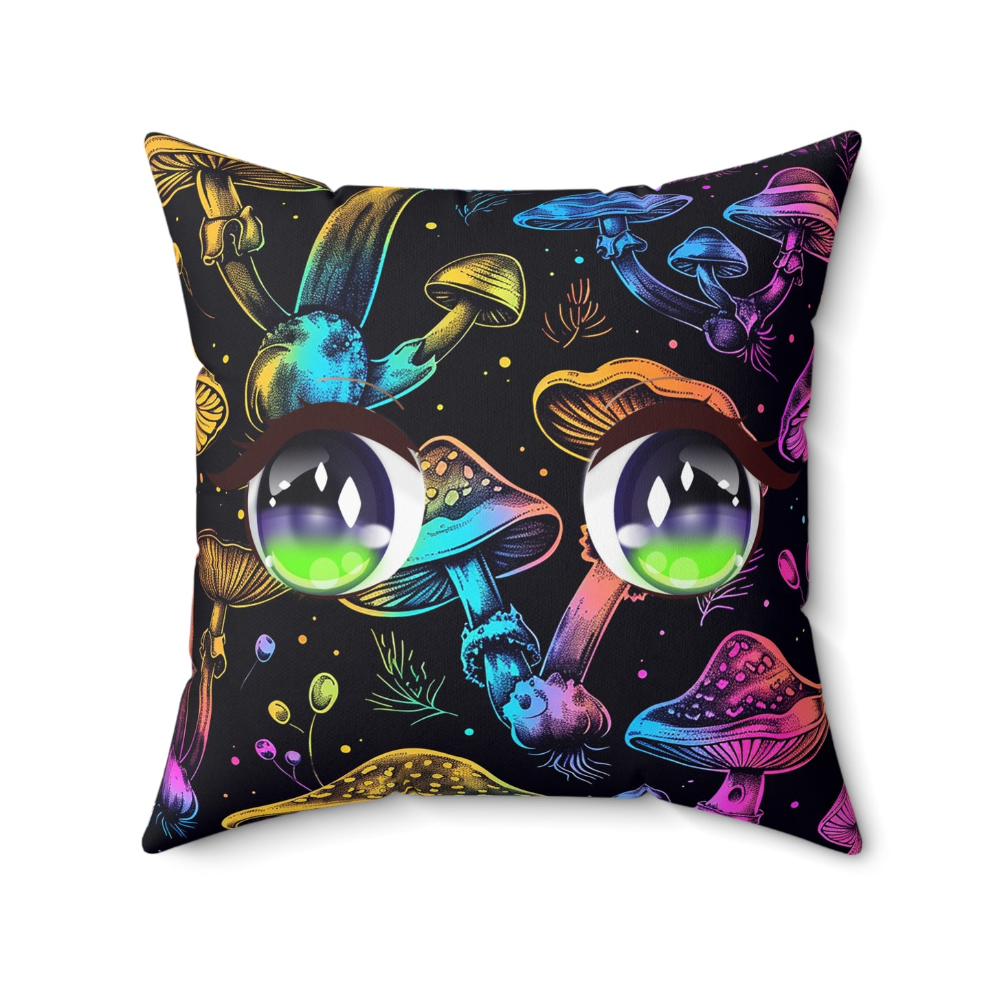 Decorative Spun Polyester Square Pillow, Stylish Mushroom Pattern with Eyes Decor for Home or Office, Great Gift Idea for Any Occasion for Anyone