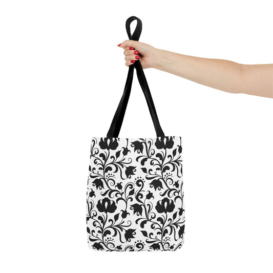 Black and White Floral Tote Bag - Stylish AOP Fashion Everyday Gift