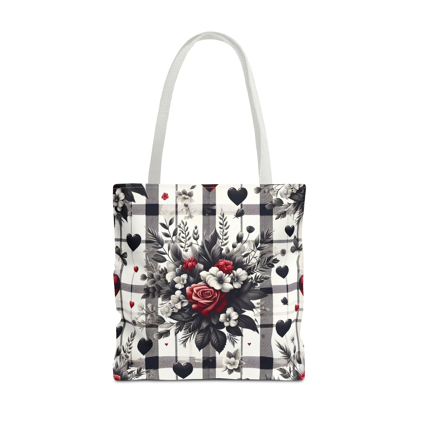 Stylish Valentine Plaid Flower Heart Tote Bag