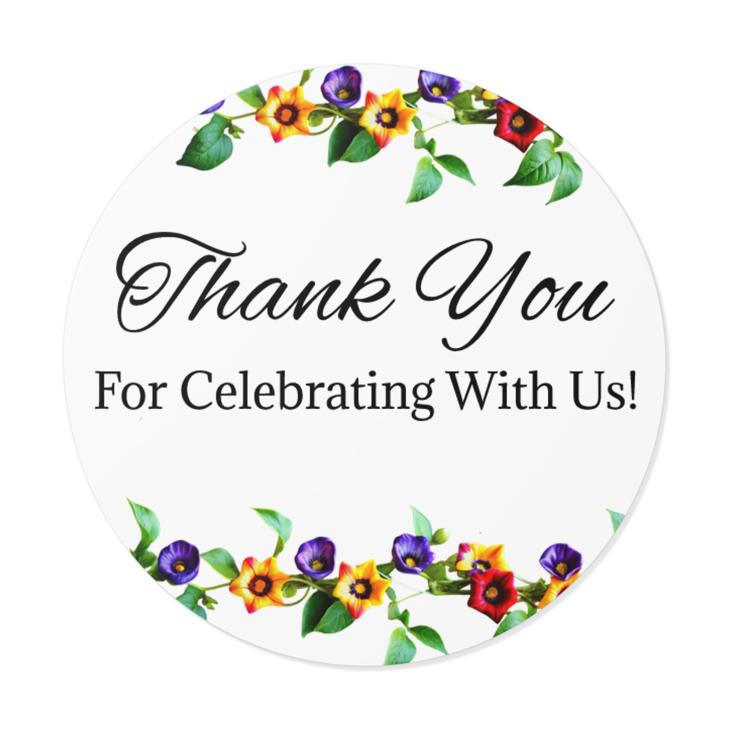 Floral Wedding Thank You Custom Stickers, Cute Round Labels for Gifts, Party Favors, Scrapbook, Invitations, Celebrations