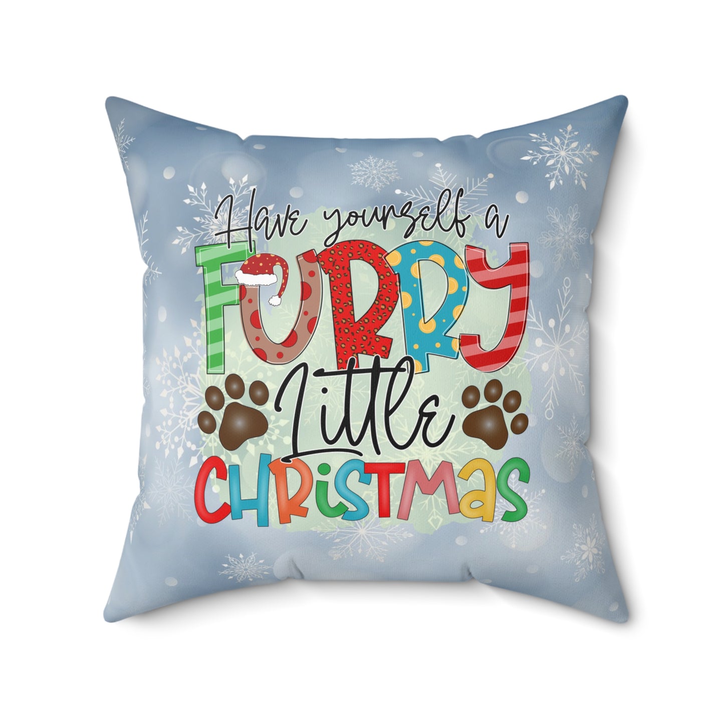 Christmas Theme Decorative Spun Polyester Square Pillow, Animal Lovers, Pet Lovers Holiday Pillow Decor, Accent for Any Room for the Holidays