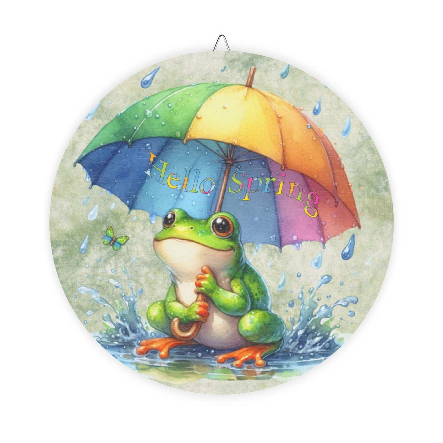 Spring Themed Rustic Charm Wood Sign for Home - 'Hello Spring' Rustic Charm Decor with Frog and Umbrella