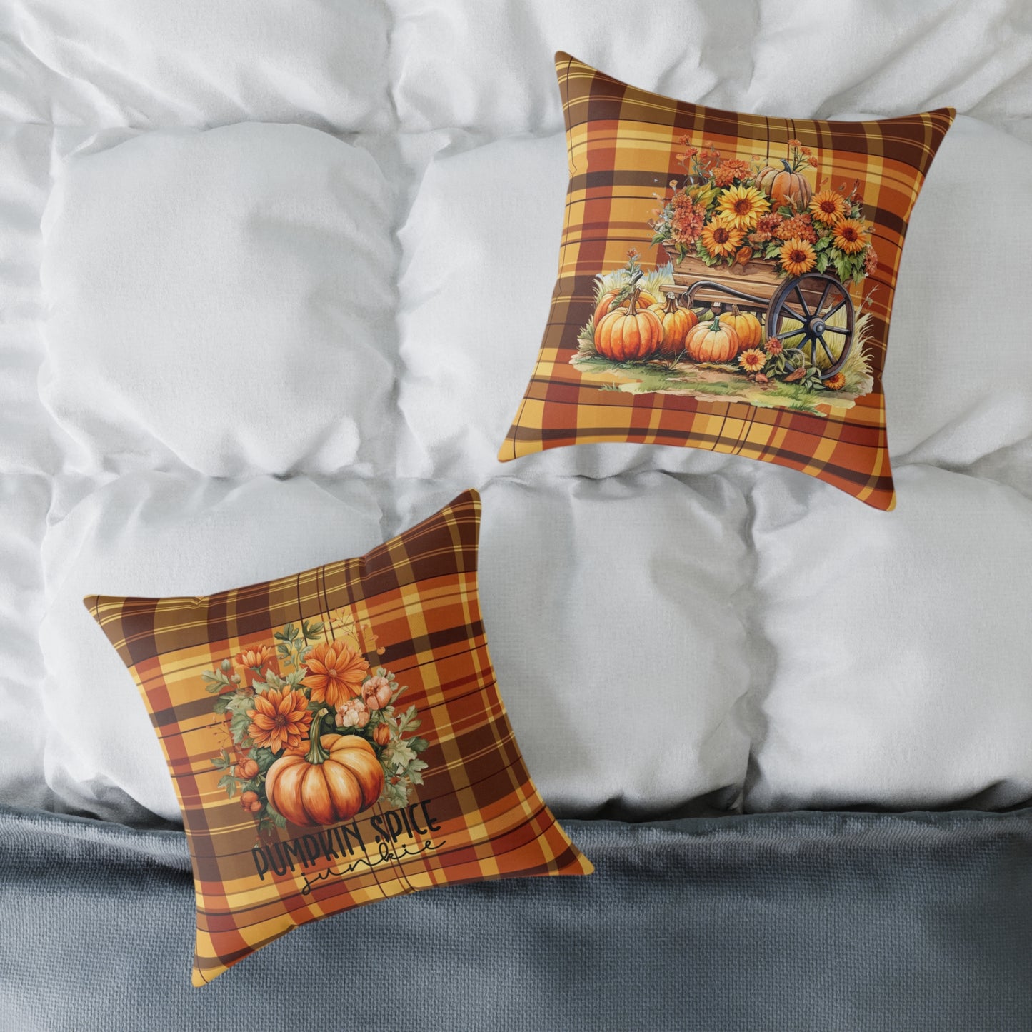 Fall Theme Square Poly Canvas Pillow, Beautiful Two-Sided Fall Pillow for Home or Office, Stylish Accent for Any Room, Perfect Fall Decor