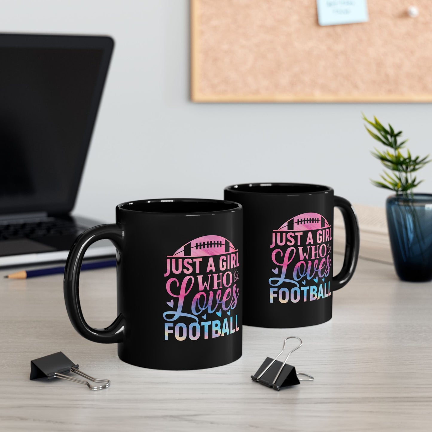 Football Theme for Her Black Mug (11oz, 15oz), Cute Football Quote, Hot Chocolate, Tea, Coffee Lovers, Football Lovers, Great Gift Idea for Any Occasion for Her