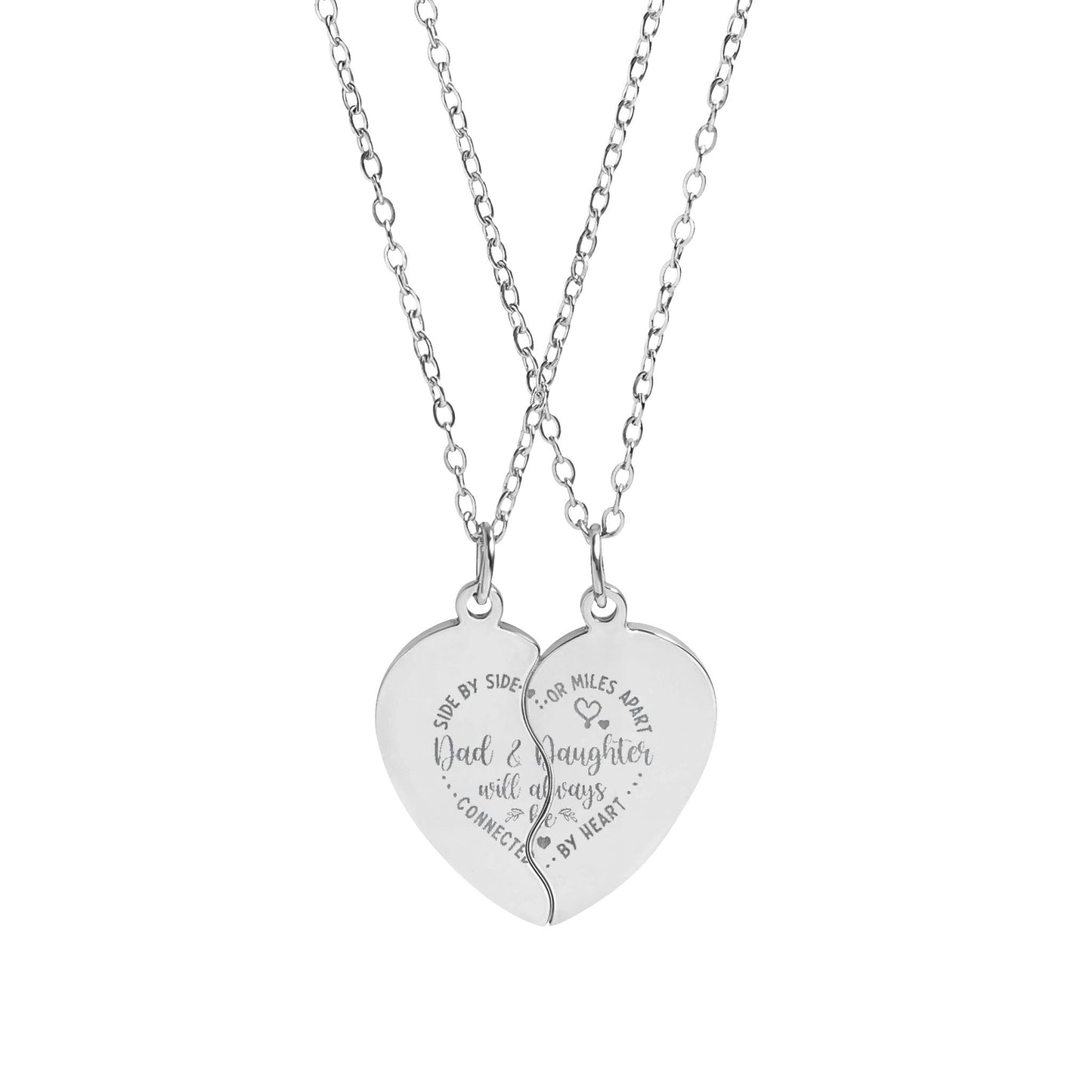 Dad & Daughter Heart Split Pendant Necklace Set | Engravable | 18K Gold & Stainless Steel