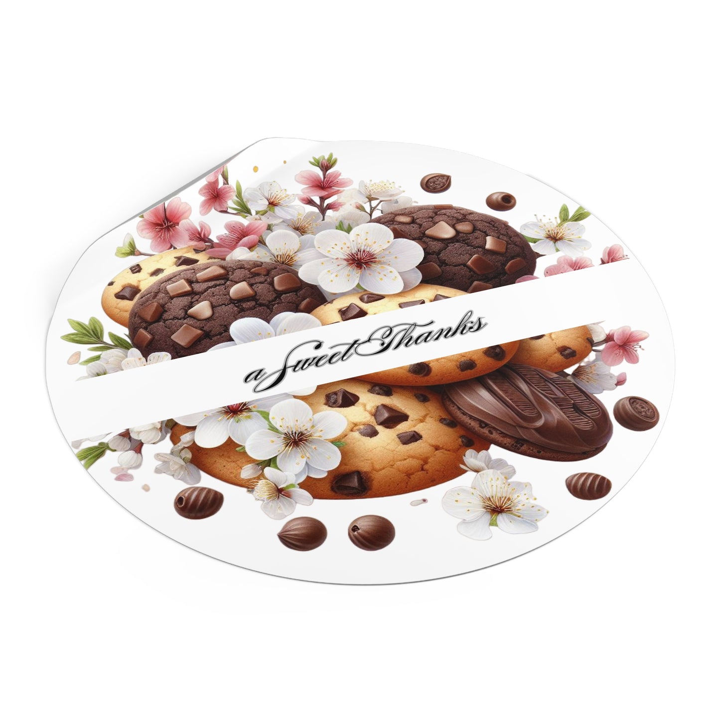 Sweet Thanks Cookie Stickers, Floral Round Vinyl Stickers for Gifts, Party Favors, Scrapbooking, Wedding Decor