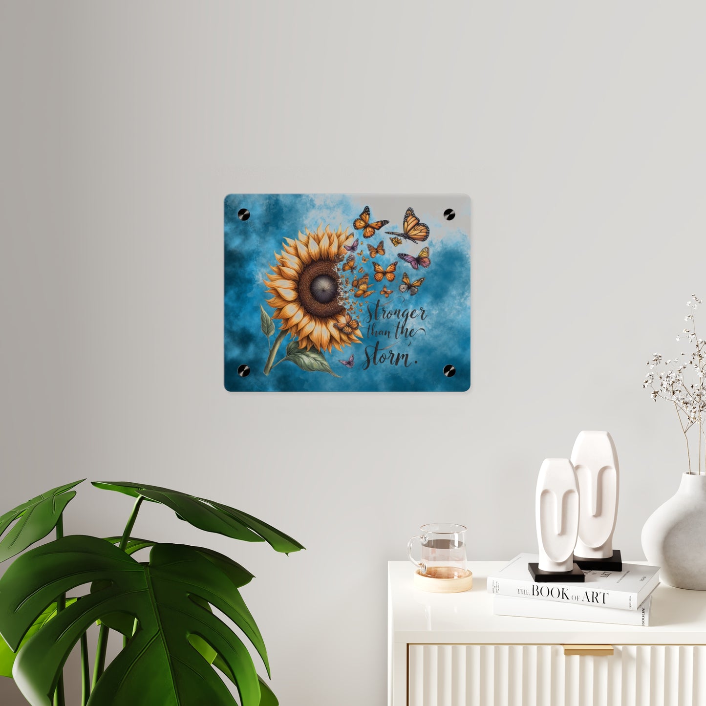 Inspirational Sunflower Acrylic Wall Art Panel - "Stronger Than The Storm"