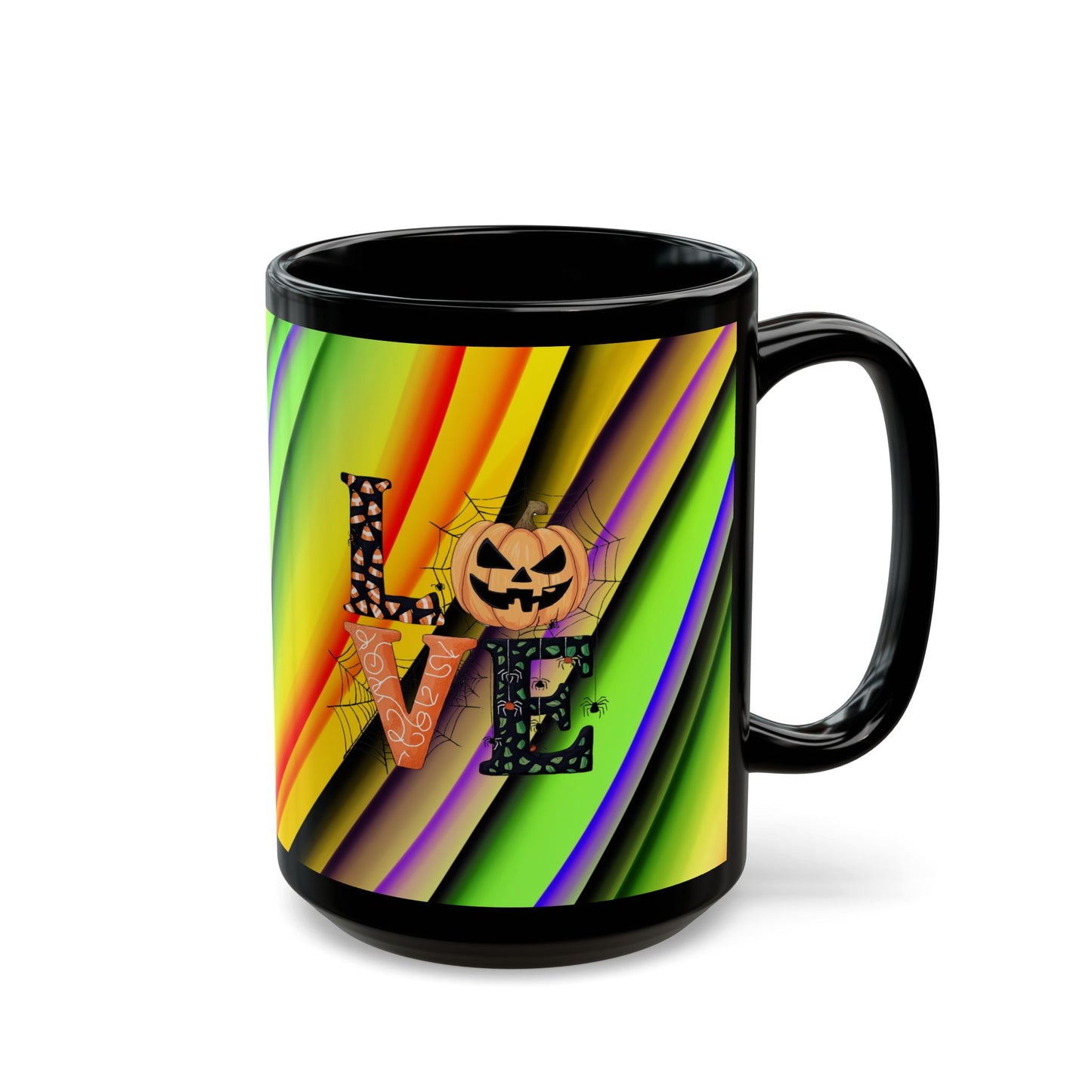 Halloween Theme Black Mug (11oz, 15oz), Cute Halloween Expression, Halloween Lovers, Coffee, Tea, Hot Chocolate Lovers, Great Gift Idea for Anyone