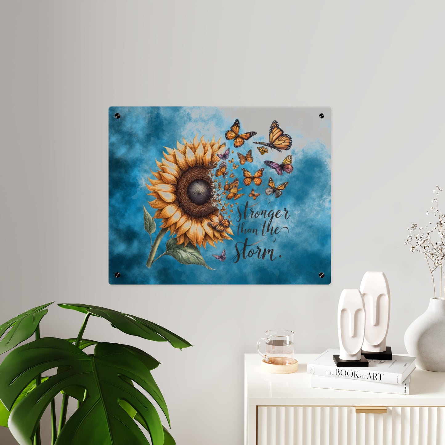Inspirational Sunflower Acrylic Wall Art Panel - "Stronger Than The Storm"