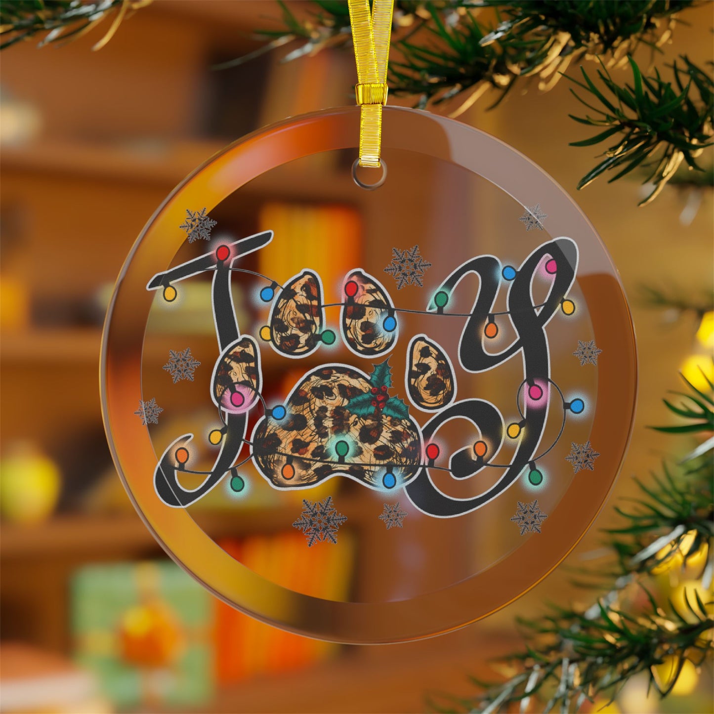 Pet Theme Holiday Glass Ornaments - Joy Christmas Pet Quote Animal Lovers Gift