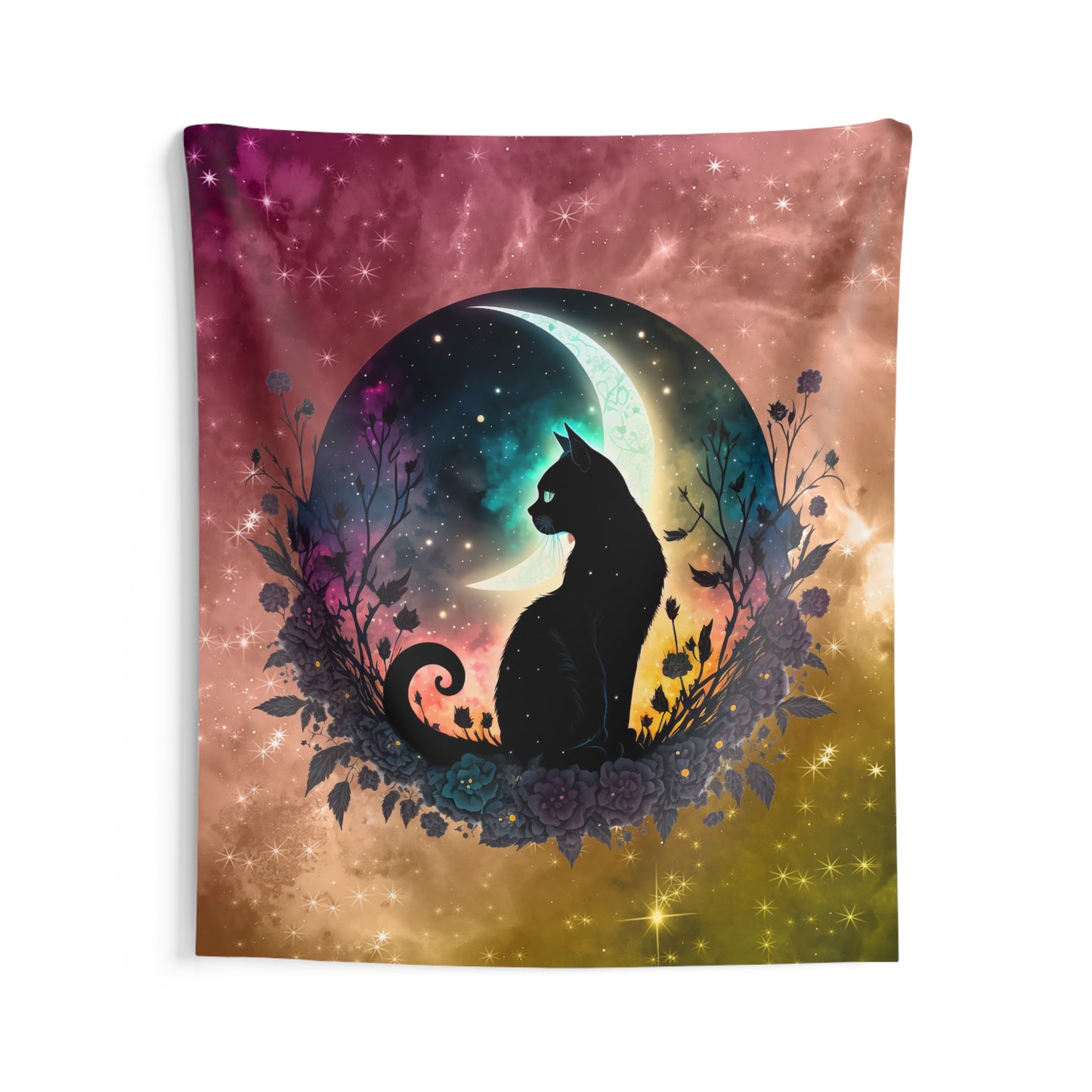 Celestial Cat Wall Tapestry - Boho Decor for Cat Lovers, Wall Hanging for Bedroom, Living Room, Unique Gift for Pet Owners, Home Decor