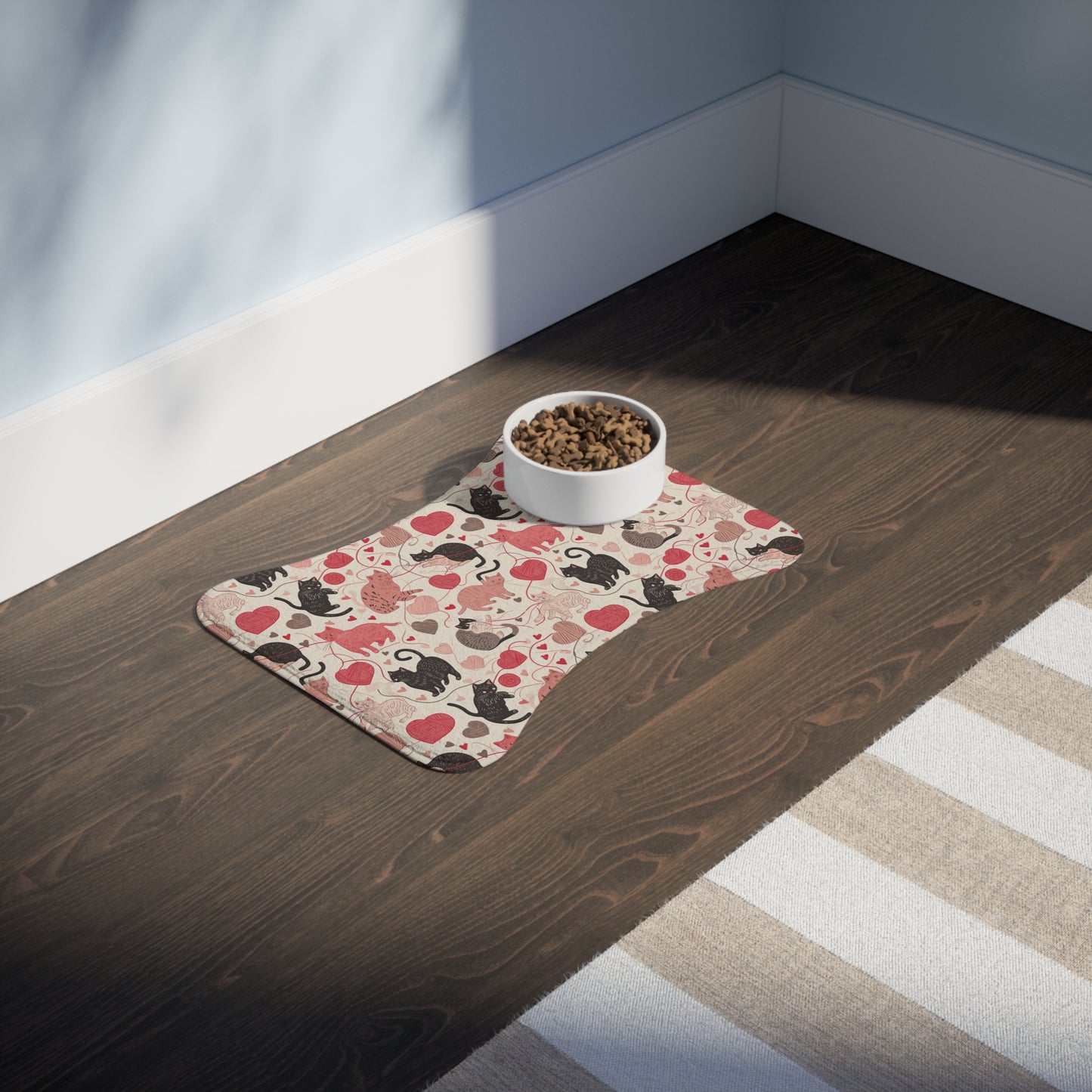 Whimsical Cat & Heart Pet Feeding Mats for Cats and Dogs, Cute Pet Accessories, Unique Pet Gifts, Pet Lover Decor, Valentine's Day